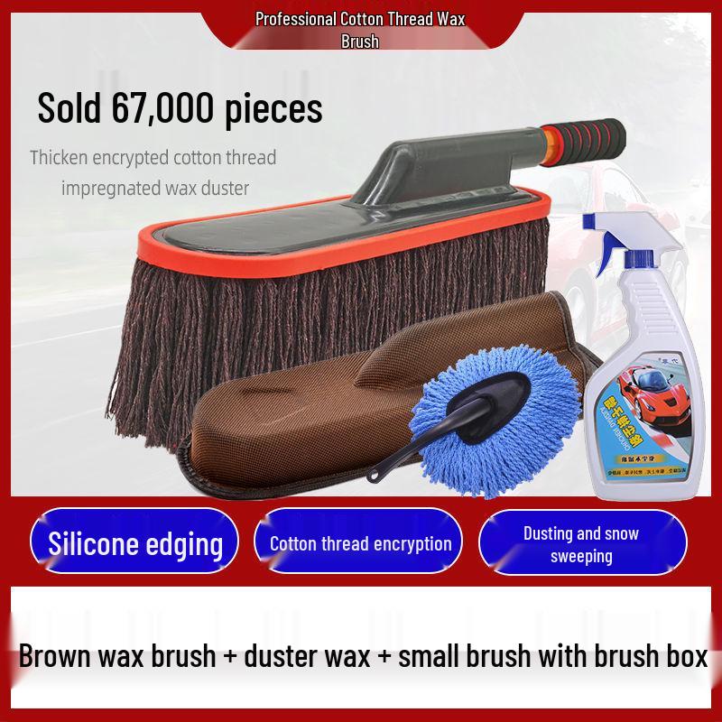 Teleskopowa szczotka samochodowa i miotełka z bawełnianym gwintem do mycia, odkurzania i woskowania