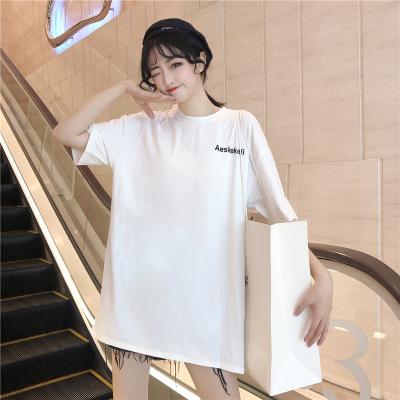 Spring and summer Korean version of the new Harajuku loose medium and long letter printing black large version short-sleeved T-shirt women ins