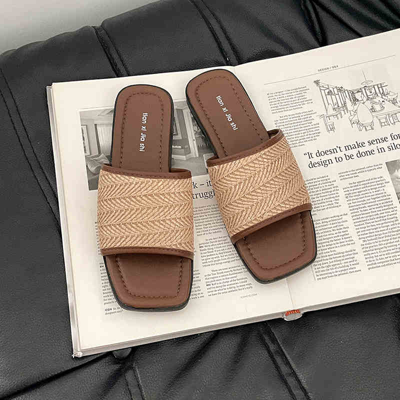 Summer Weave Women Beach Slippers Concise Open Toe Slide Ladies Outdoor Comfort Soft Sole Sandalias