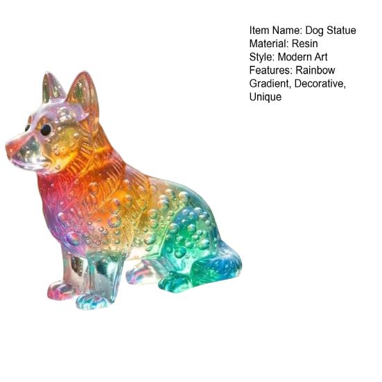 Colorful Glass Dog Ornaments Rainbow Gradient Puppy Figurines Decorative Dog Sculpture Gift for Holidays Birthdays
