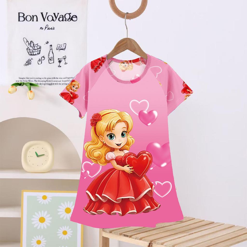 Kids' Summer Princess Pajama Dress - Cartoon Demon Slayer Theme