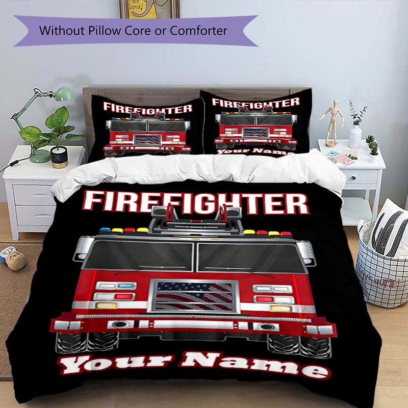 3PC Custom Name Firefighter Gear Bedding Set Duvet Cover Closure Includes 1 Duvet Cover & 2 Pillowcases for Bedroom