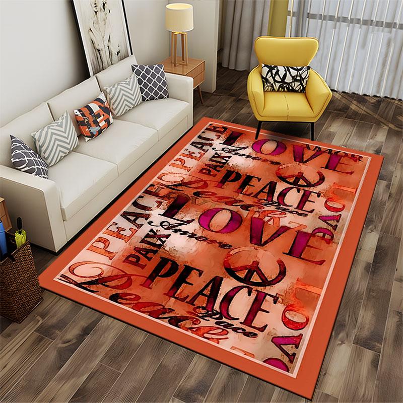 Love & Peace Typography Carpet suitable as a non-slip mat for the living room or bedroom sofa