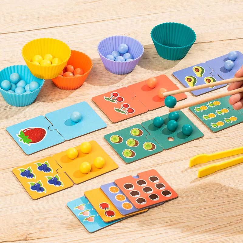 Contas de Madeira Digitais de Frutas com Clipes Jogo de Cálculo Para Crianças Treino de Concentração de Pensamento Aritmético Brinquedos Educacionais