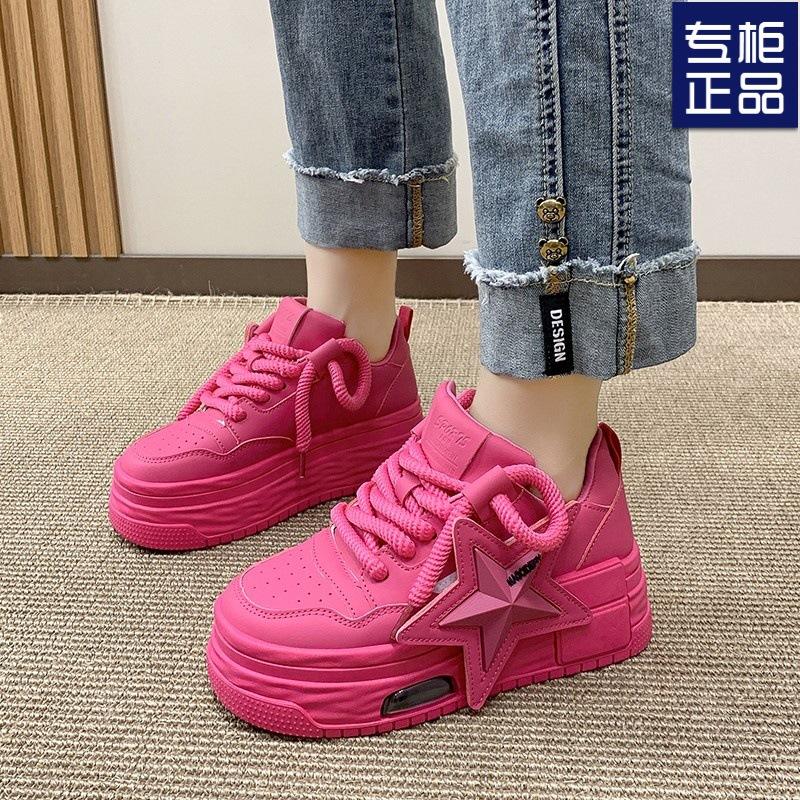 Guochao women's shoes high-top 2025 new spring heightening platform explosion casual versatile sports rose red board shoes women