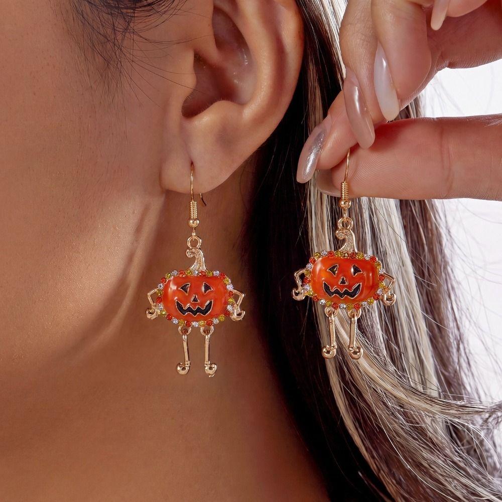 Alloy Material Drop Earrings Long Tassel Design Pumpkin Earrings Ghost Earrings  Costume Cosplay