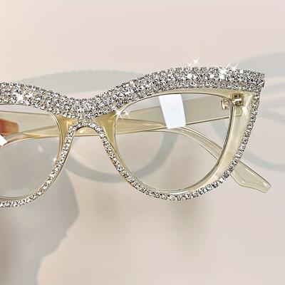 Elegant Cat Eye Reading Glasses with Rhinestone Embellishments - Suitable for Presbyopia