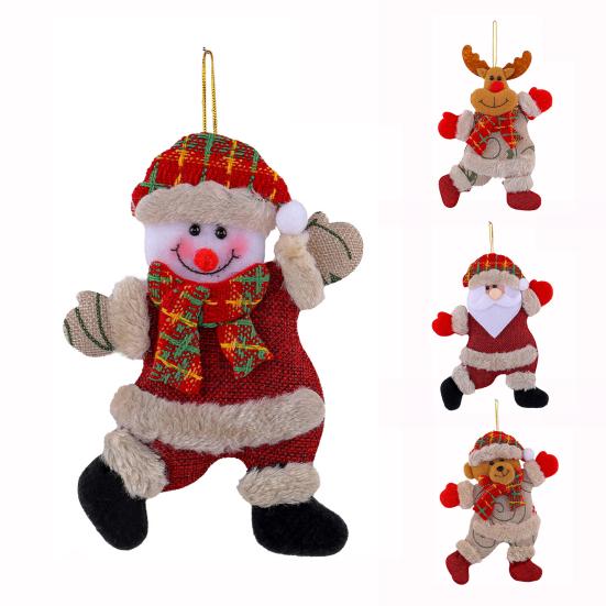 Small Christmas Doll Ornaments Fabric Snowman Santa Claus Bear Reindeer Xmas Tree Ornaments Rustic Doll Hanging Decor for Holiday Party Supplies