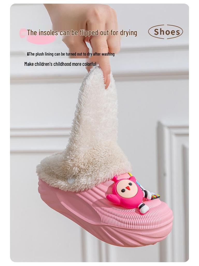 EVA Kids' Winter Cotton Slippers: Velvet-Lined, Non-Slip, Cute Cartoon Design, Removable, Parent-Child Match, for Boys and Girls