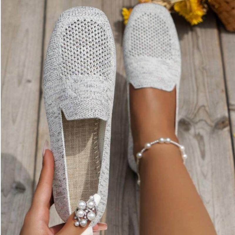 Fashion Spring Autumn Casual Shoes for Women Slip-on Pump Knit Single Flat Shoes Breathable Round Toe Ladies Cloth Loafers Large Sized
