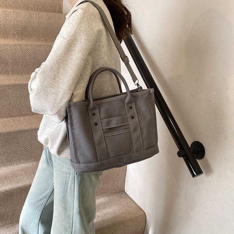 Large capacity solid color versatile casual canvas shoulder bag handbag college student class fashion commuter tote bag women
