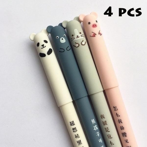 4 Pcs Animal Cat Bear Panda Erasable Pen Rollerball School Office Student 0.38 Mm Writing Supplies Japanese Stationery