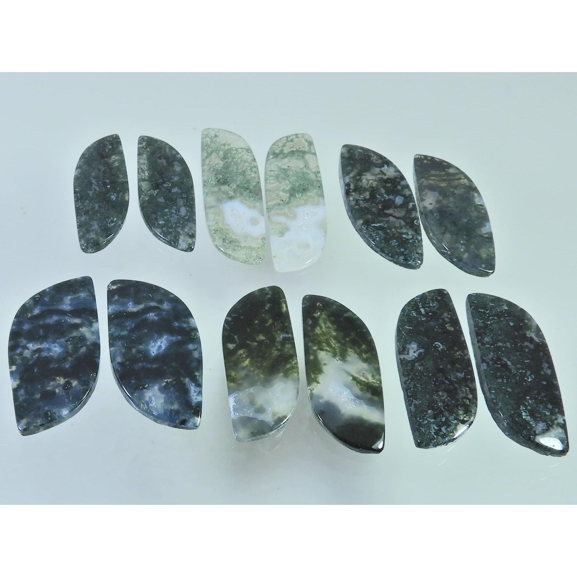 187Cts. Natural Moss Agate Matched Pair Fancy Cabochon Gemstone 06 Pair Lot C-2296