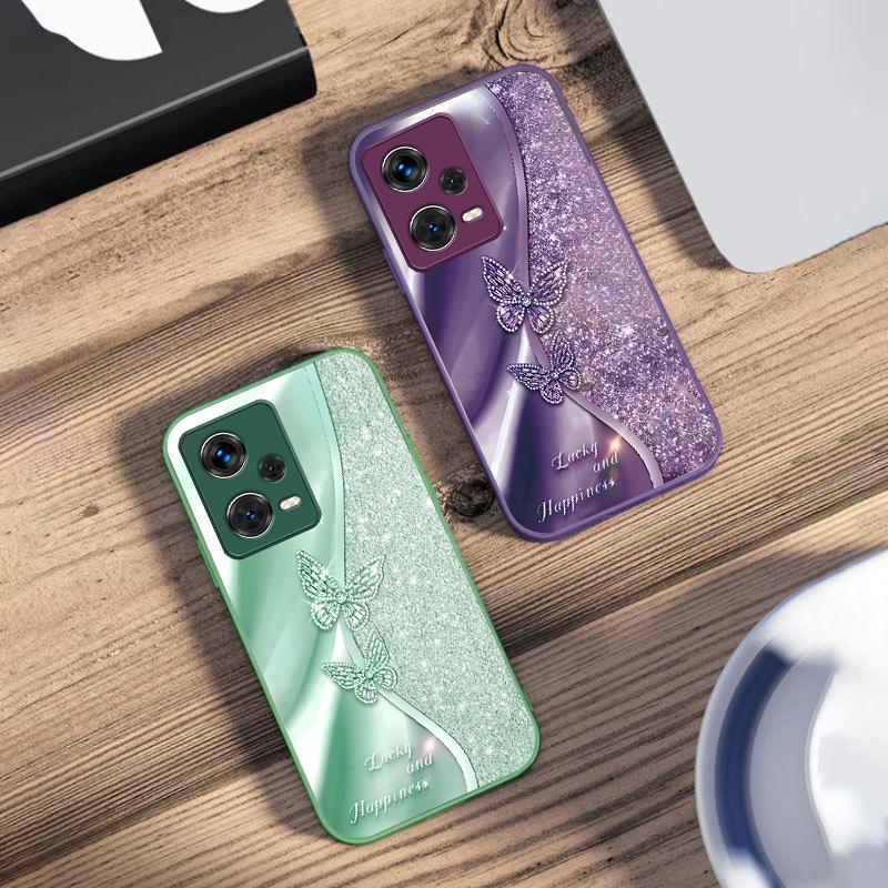 Golden Butterfly For Xiaomi 14 Ultra 13 Lite Redmi Note 13 11 Pro 12 Plus Poco X6 3 Pro F4 6 GT Tempered Glass Phone Case