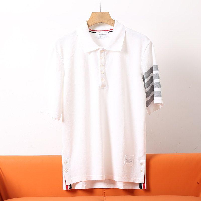 Pique Cotton Short-Sleeved T-Shirt, New Summer Style for Men and Women, Couple Style, Four-Stripe Lapel, Business Casual Polo Shirt, Trendy