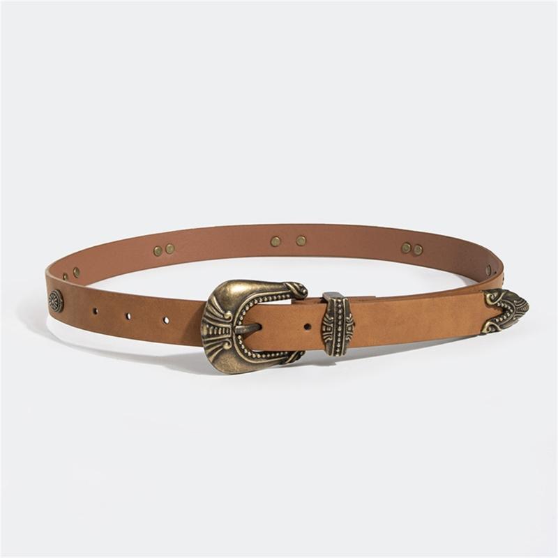 PU Waist Belts with Alloy Carved Buckle Thin Adjustable Waist Belt Woman Girls Jeans Dresses Skirt Coat Waistband
