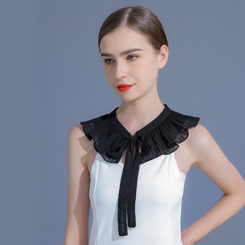 Spring/Summer 2025 Chiffon Pleated Shawl with Lace Ruffle & Peter Pan Collar for Girls