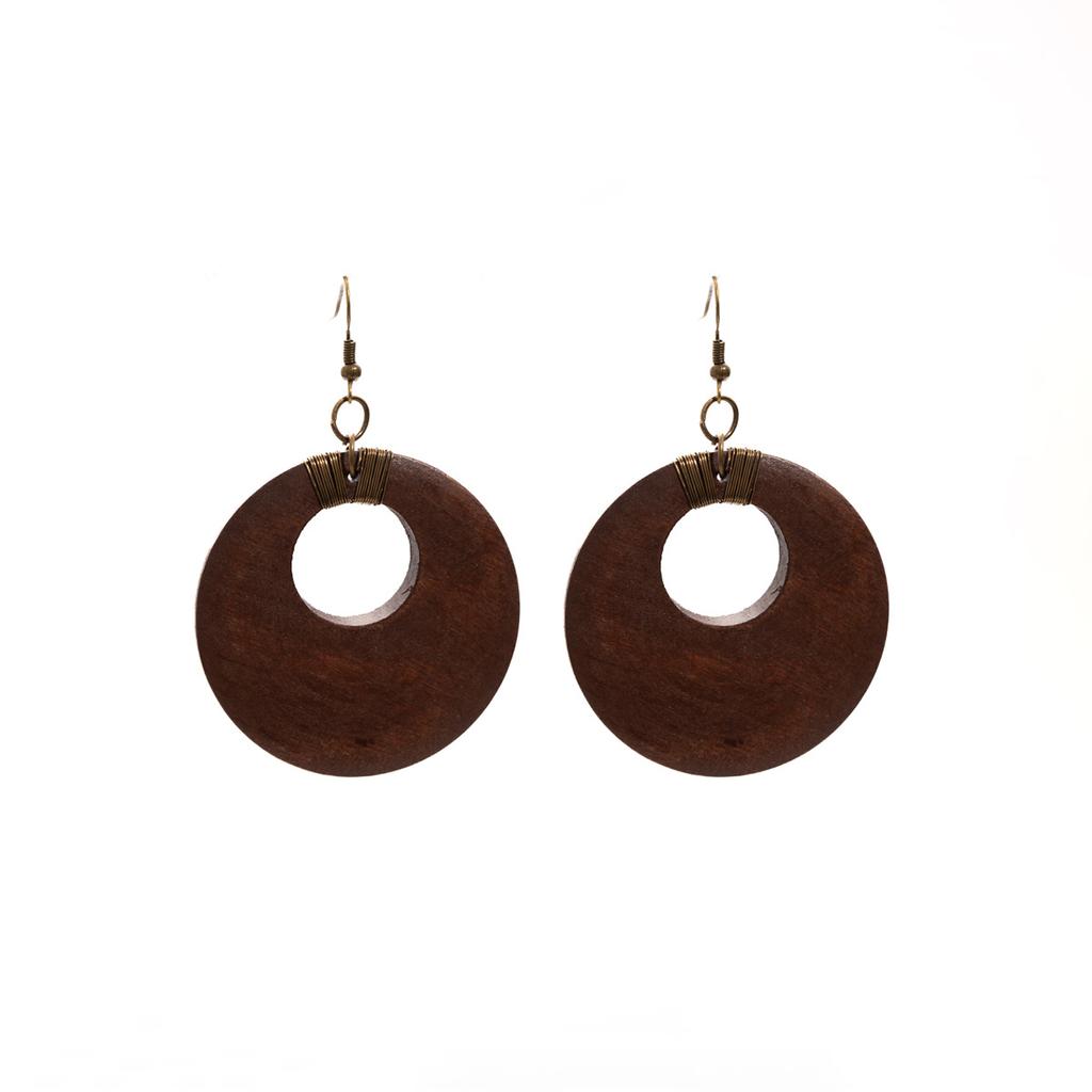 Maillard Retro Wooden Big Circle Earrings Bohemian Medieval Exaggerated Design High-End Round Earrings