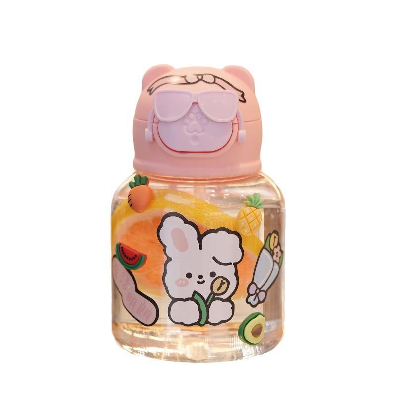 Water bottle high value cartoon plastic cup children portable cute cup strap straw cup [sticker model]