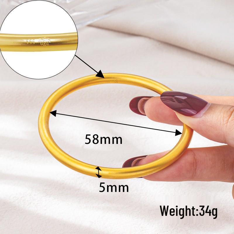 Vietnamese Sand Gold Wide Noodle Bangle for Women - Copper Alloy Simulated Jewelry