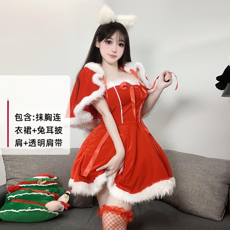 Sexy new year's day christmas uniform sexy lingerie velvet nightdress cosplay new c robe suit