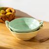 Ceramic Salad Bowl with Handle Binaural Bowl Irregular Ceramic Kitchen Soup Noodles Dessert Salad Bowl Heat-resistant Design 1PC