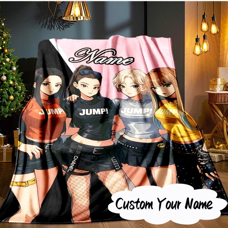 Custom Name Floral Fantasy Kpop Blanket Ideal Bedding Blanket Perfect for Travel, Camping, Living Rooms, Offices, Sofas, Fan Christmas Gift