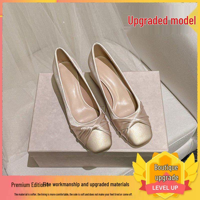 

Атласные туфли на толстом каблуке для подружек невесты - Удобные, с низким вырезом, во французском стиле для повседневной носки Size 37, Heel Height 4.5cm