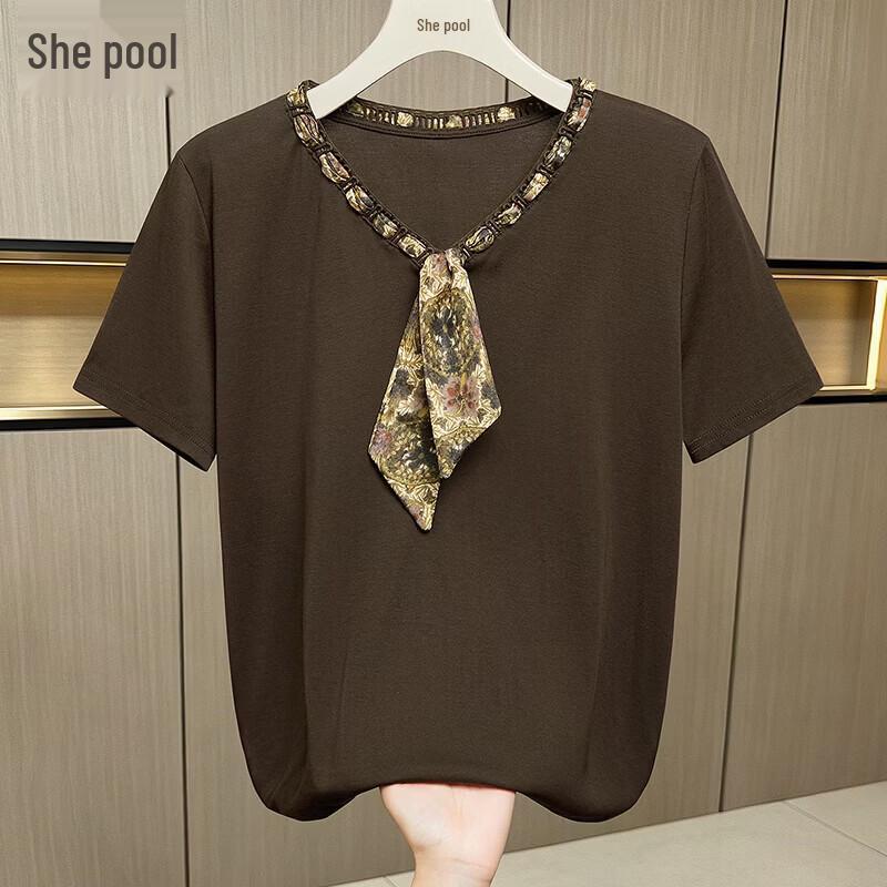 Tachi Women s French Scarf Ribbon V-Neck T-Shirt S