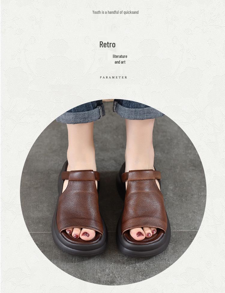 Women's Genuine Leather Platform Flip-Flops with Thick Soles for Summer 2025