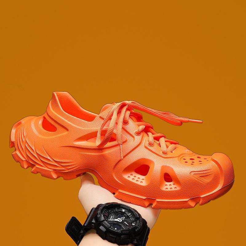 Sports Sandals Men'S Summer Hollow Wading Beach Shoes Breathable Lace-Up Couple Hole Shoes