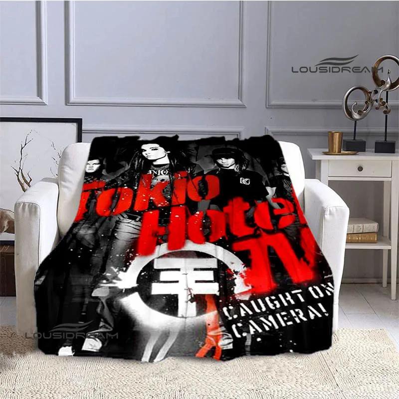 Coperta stampata retrò della band Tokio Hotel, coperta calda in flanella morbida e confortevole, biancheria da letto per casa, viaggio, regalo di compleanno