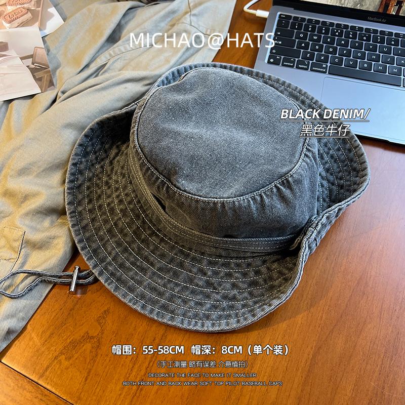 Denim Bucket Hat Women's New Retro Washed Mountaineering Hat Ins Show Face Small Sun Protection and UV Protection