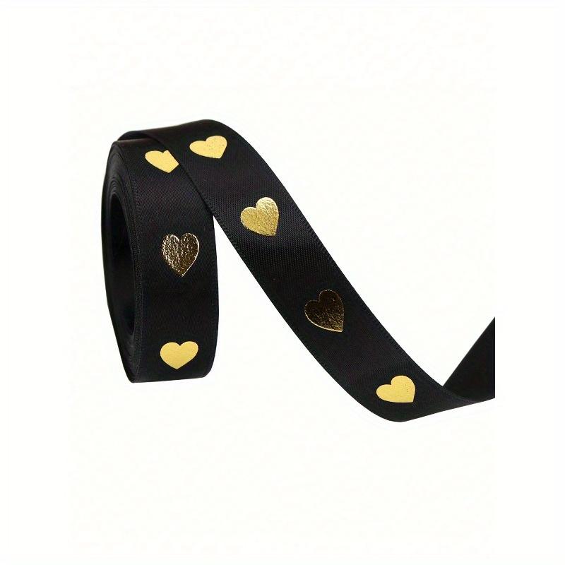 5 Yards Festive Golden Heart Ribbon High-Quality Polyester Holiday Ribbon, Wedding Ribbons, Gift Decoration Ribbons, Small Cake Decoration Ribbons