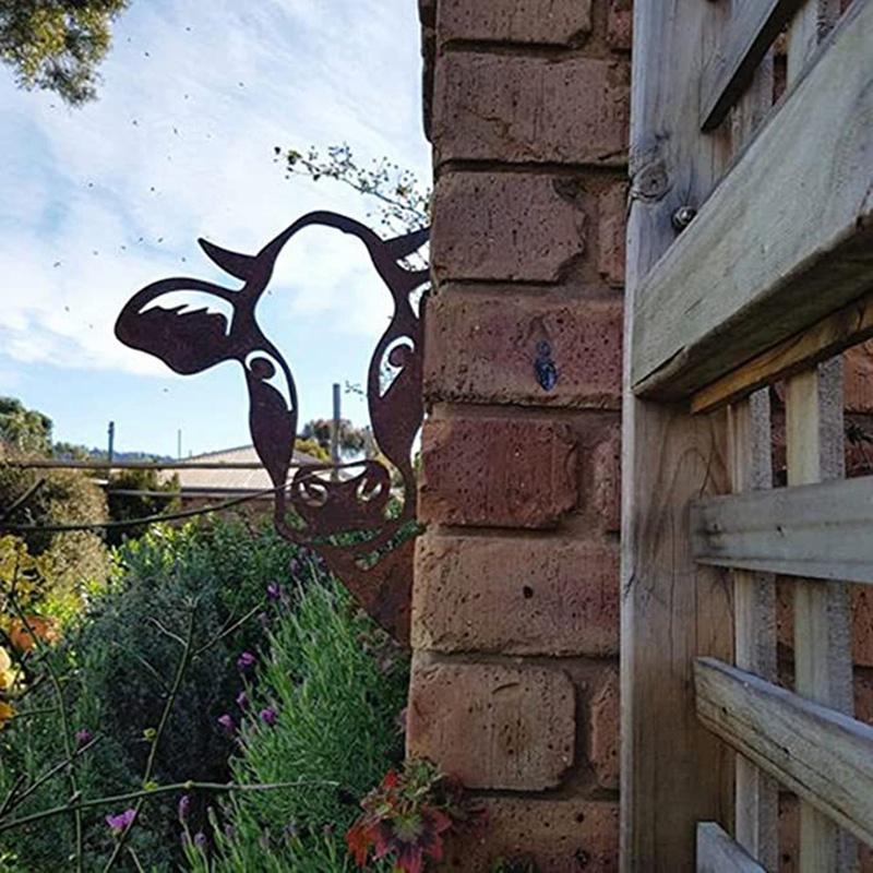 Garden Farm Peeping Cow Chickens Sheep Metal Garden Pendant Decoration Yard Art Decor Peeking Cow Metal Art, Peeping Cow Ornament