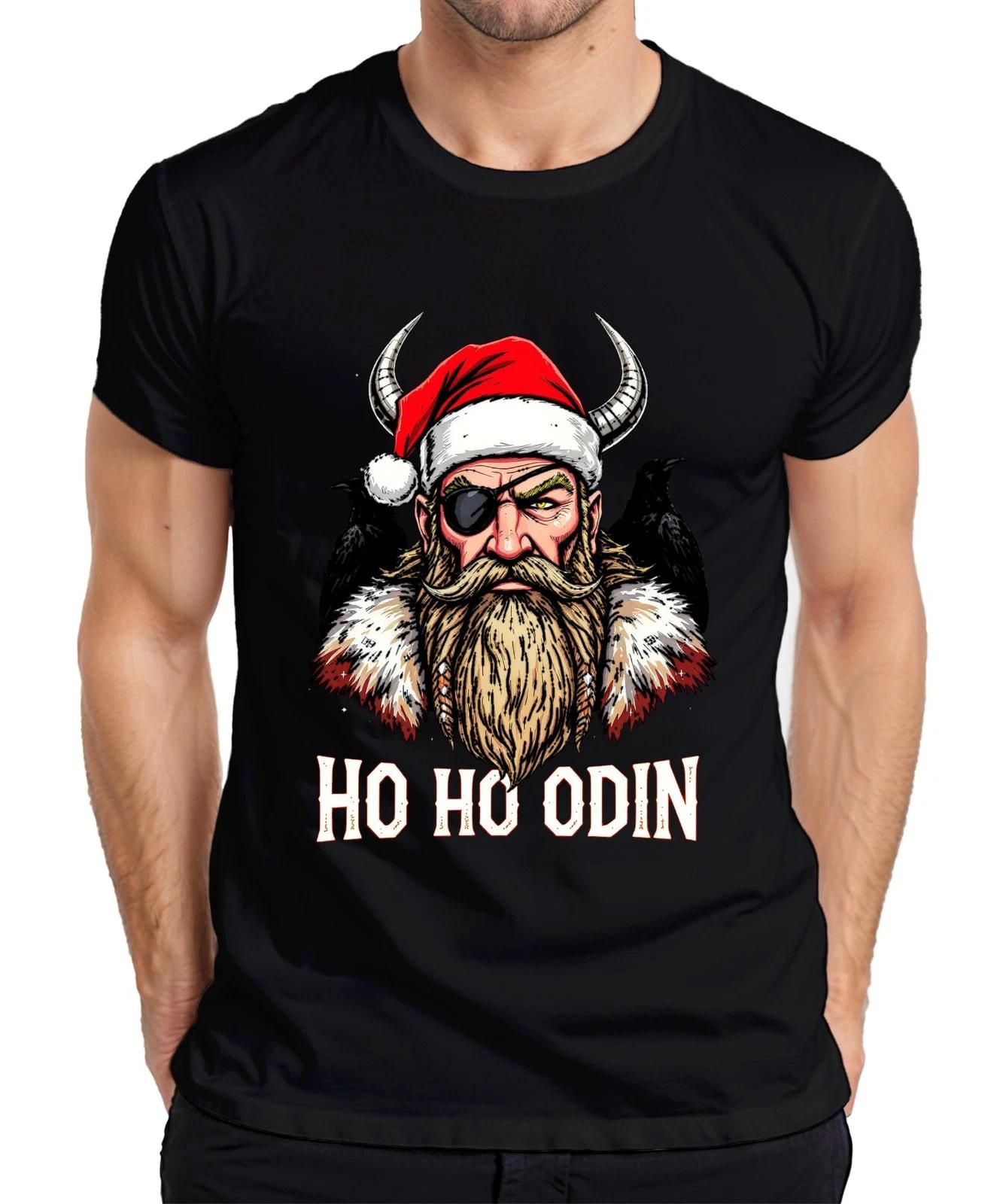 Ho Ho Odin Wikinger Weihnachtsmann Bart Augenklappe Hörner Raben Herren T-Shirt XXXL