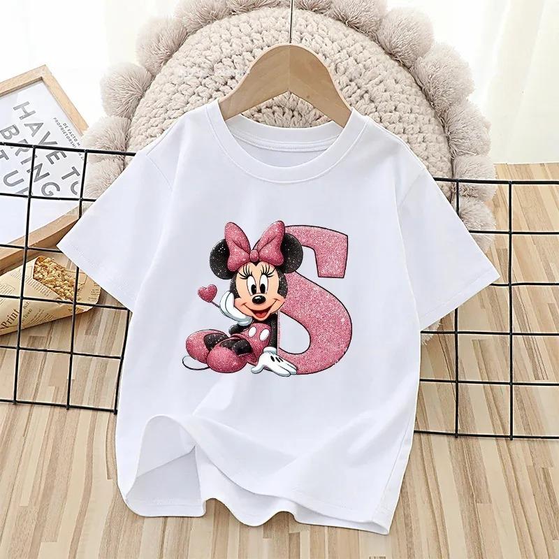 Summer Style Minnie Cute Letter-printed Children's T-shirt - Cotton Children's Clothing - Suitable for Girls' Short-sleeved Top