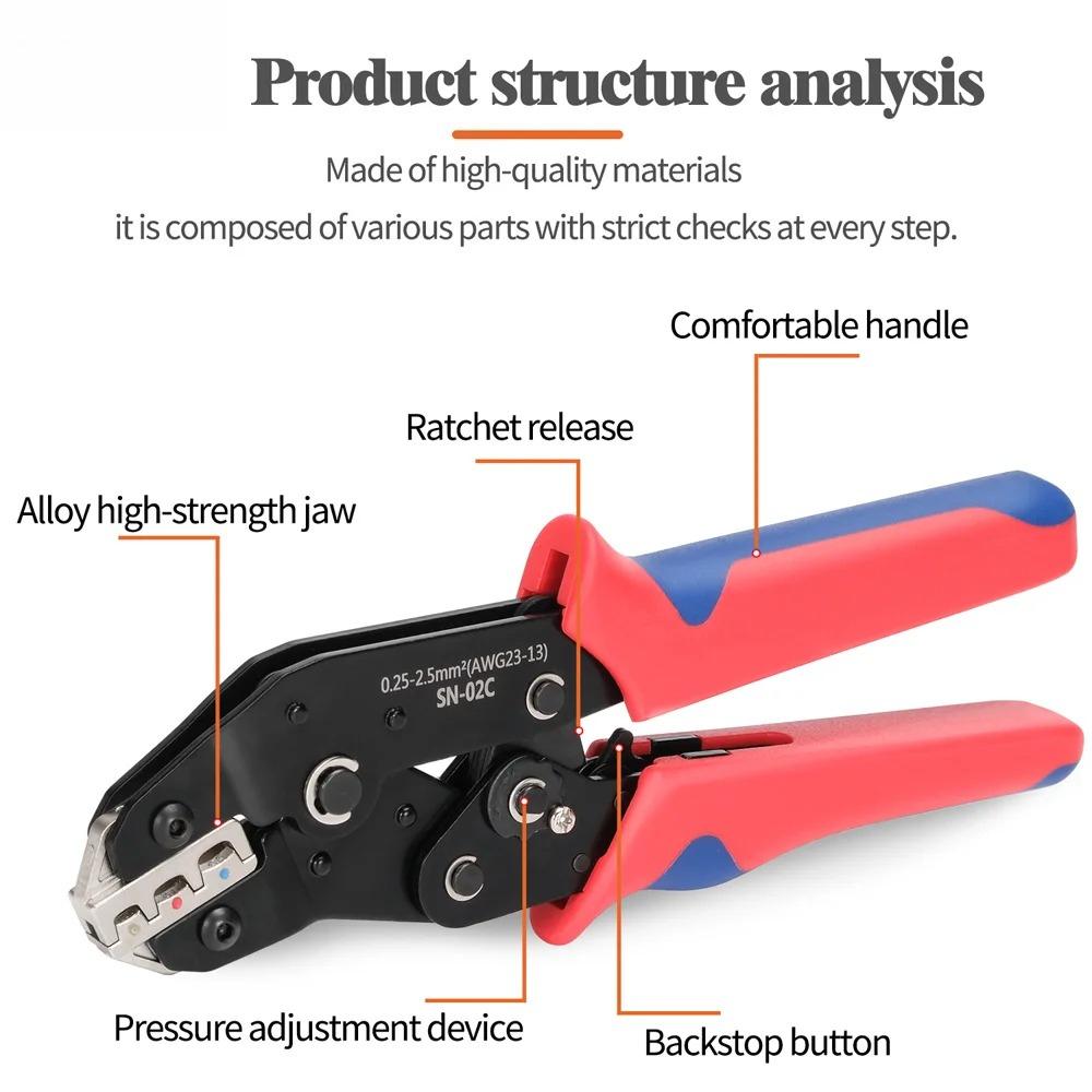 SN-02C Wire Crimping Tool Kit AWG 23-13 for Insulated Wire Electrical Connectors Ring and Spade Terminals and Cable Lugs