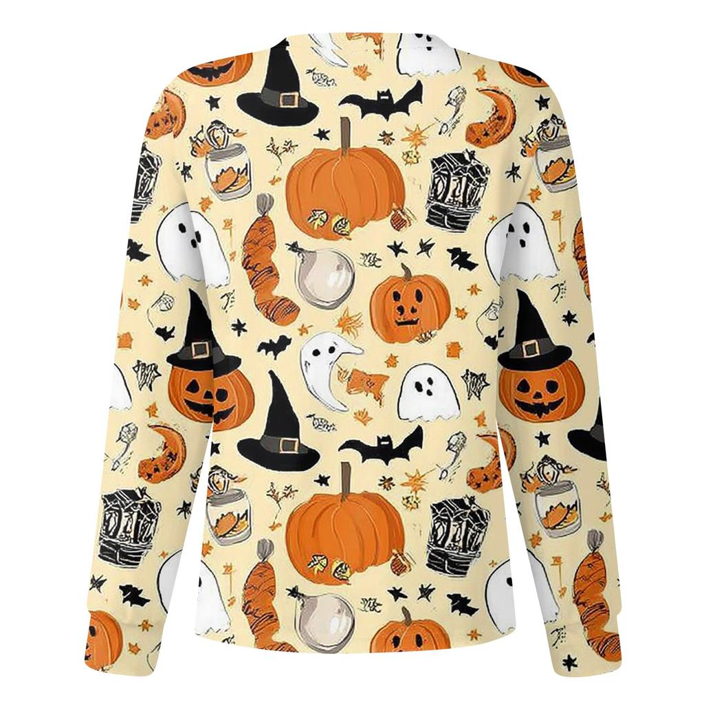 Women's Casual Fashion Long Sleeve Standing Collar Single Breasted Halloween Printed Workwear Jacket Tops