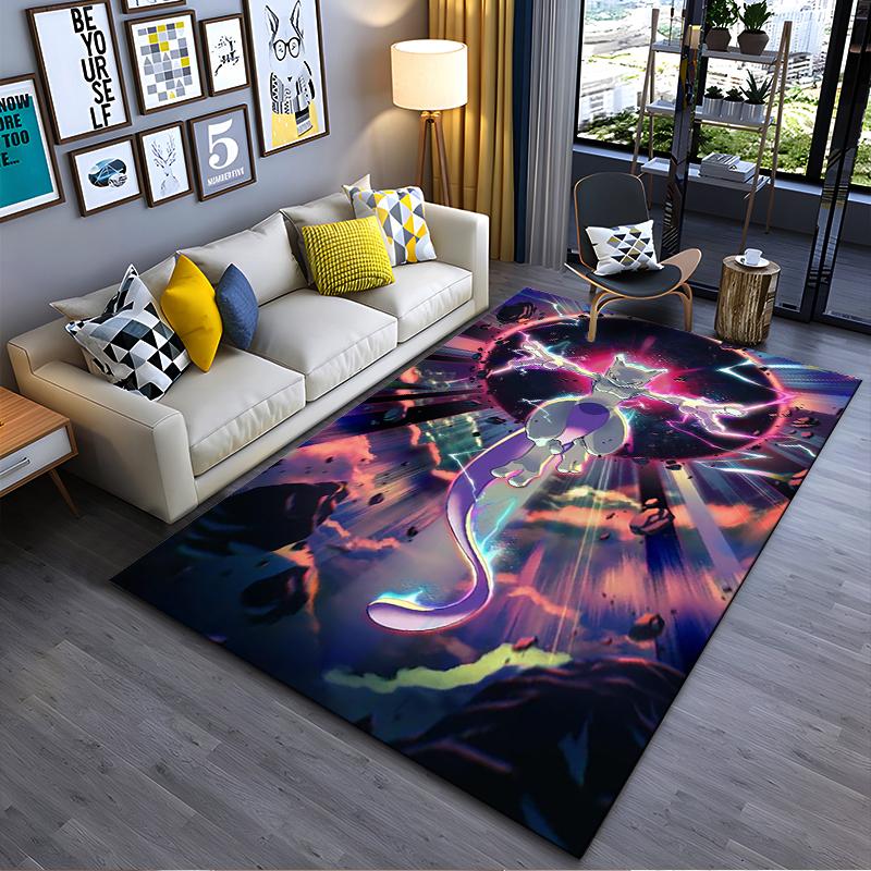 Pop Culture Area Rug, Mewtwo Pokemon Psychic Energy Space Poster, Playroom Decor, Non-Slip Mat