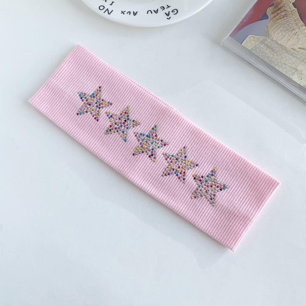 Non Slip Rhinestone Star Headband Elastic Stretchy Sweatband Y2K Knit Hair Band Daily Wear