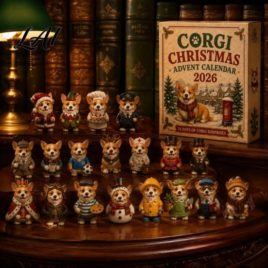 Christmas Party Favors 24 Days Advent Calendar 2026 with Mini Corgi Figurines Collectible Dog Toys Holiday Countdown for Kids Lovers Cute Ornaments