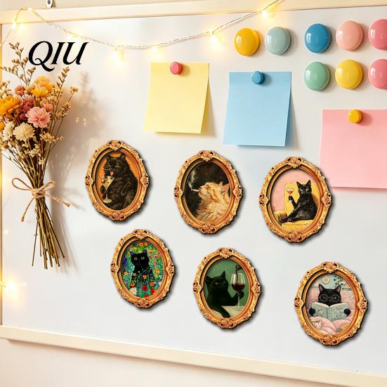Holiday Kitchen Magnet 1/6Pcs Halloween Oval Frame Fridge Magnet, Wooden Vintage Sets Refrigerator Decoration Accessories, Party Favors Seasonal