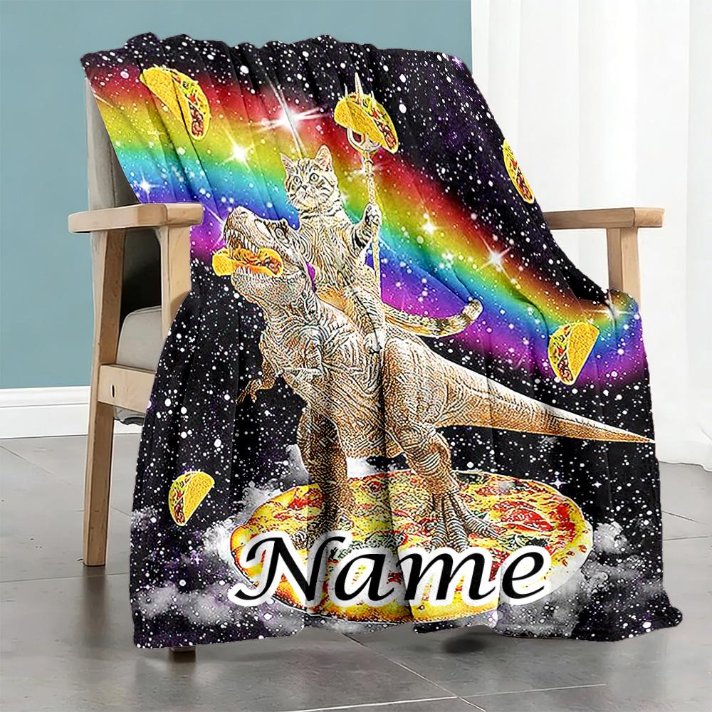 Colorful Space Dinosaur Personalized Name Blanket Throw Customizable Blanket Warmthful Decor Suitable for Home Decor Seaside Bed Nap for All Occasions