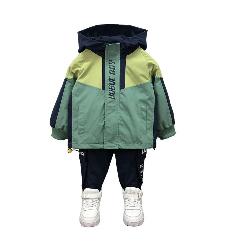 

Тонкая куртка на молнии для мальчиков на весну и осень + широкие брюки, повседневный комплект из двух предметов 120