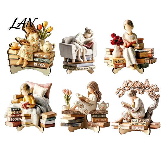 Statua di Ragazza Stile Vintage, Statuetta in Legno di Lettura, Stabile Pastorale da Tavolo, Statuetta Raffinata Decor Decor, Ornamento Artistico Curativo, per Libreria