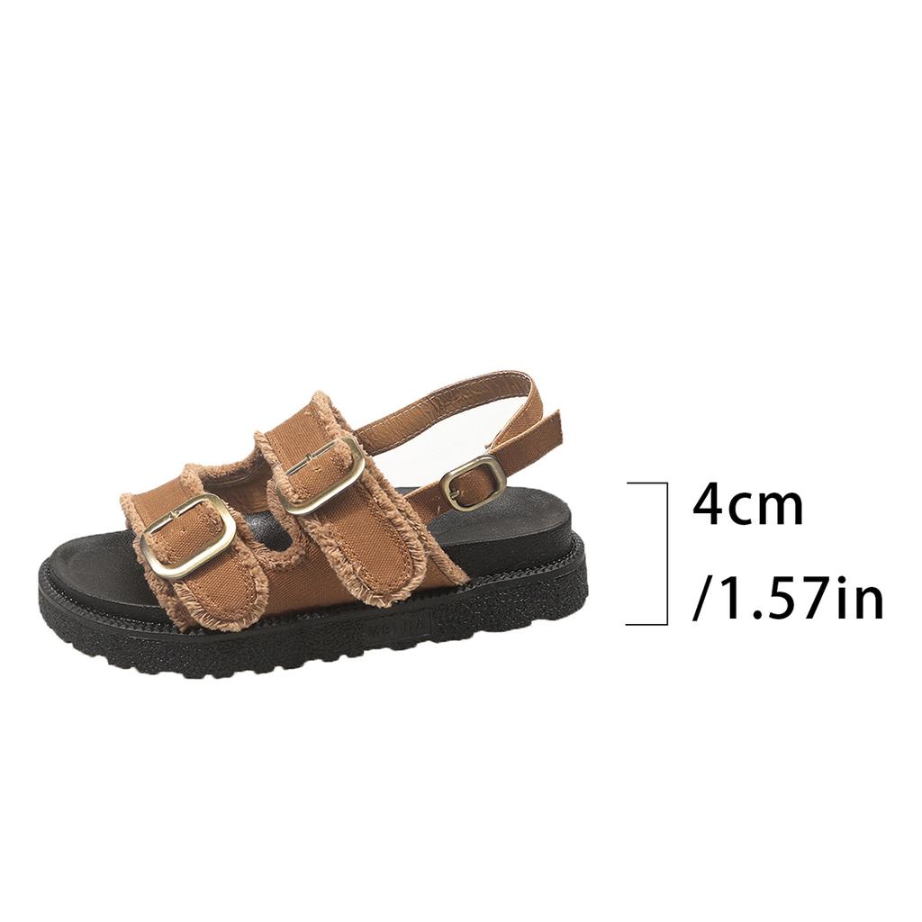 Sports Sandals Women's Summer New Round Toe Open Toe Metal Buckle Platform Lightweight Non-Slip Wear-Resistant Flats