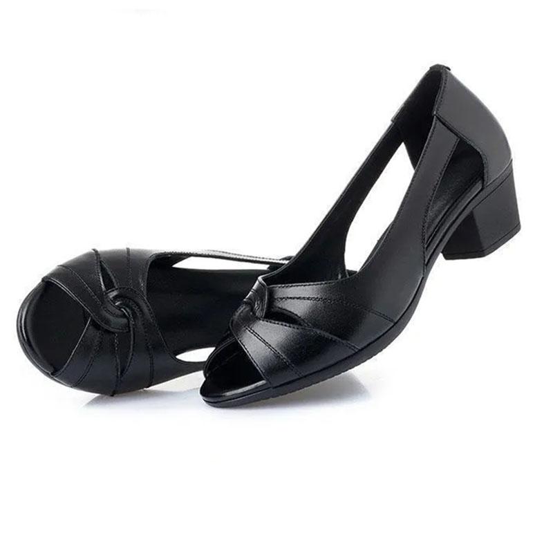 Black Fish Mouth Ψηλοτάκουνα Σανδάλια Γυναικεία Παπούτσια εργασίας με μαλακή σόλα με μεσαίο τακούνι Απλά και casual καλοκαιρινό στυλ