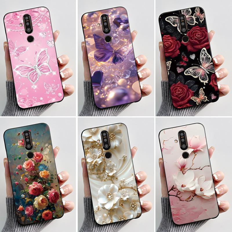 Case For Nokia 8.1 Plus X71 Phone Case Luxury Fashion Butterfly Flowers Black Soft Slim Silicone Cover For Nokia 8.1plus Casing