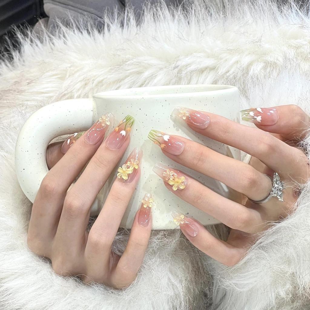 Blush French Cat Eye Princess Bow Nails - Handmade Wearable Nail Art